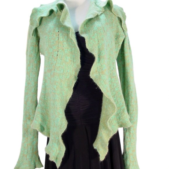 LAINEY KEOGH Seafoam Cashmere Open Cardigan Sweater - Hand Made in IRELAND - Picture 2 of 10